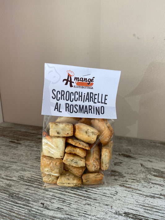 Scrocchiarelle al rosmarino artigianali: snack salati croccanti e profumati, perfetti per aperitivi, merende e accompagnare salumi e formaggi.